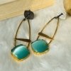 14kt gold polish premium dangler earrings with blackpolsih and turquise sea green monalisa stone long earrings by silly owl premium natural stone jewellery