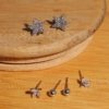 silver finish maple leaf studded with a leaf and rose silver stud earring a set of 3 earrings with a silver 925 post for daily wear anti tarnish and water resitant jewelry by silly owl