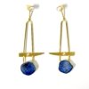 14 kt gold plated premium chandelier earrings with blue agate crystal and natural fresh water pearls earrings by silly owl statement premium natural stone jewellery (1)