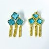 14k gold plated premium dangler earrings with turquoise blue zirconia natural stones by silly owl gold jewellery