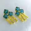 14k gold plated premium dangler earrings with turquoise blue zirconia natural stones by silly owl gold jewellery (2)