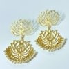 14kt gold polish lotus mandala laser cut earrings with pearl hangings double layer gold earrings by silly owl