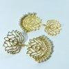 14kt gold polish lotus mandala laser cut earrings with pearl hangings double layer gold earrings by silly owl (1)