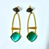 14kt gold polish premium dangler earrings with blackpolsih and turquise sea green monalisa stone long earrings by silly owl premium natural stone jewellery