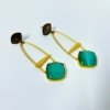 14kt gold polish premium dangler earrings with blackpolsih and turquise sea green monalisa stone long earrings by silly owl premium natural stone jewellery (1)