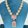 art jewellery with cubic zirconia cz and pink monalisa stones with mossanite polki with a silver polish and gold vintage look necklace set with earrings by silly owl(3)