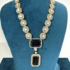 art jewellery with cubic zirconia cz and royal blue monalisa stones with mossanite polki with a silver polish and gold vintage look necklace set with earrings by silly owl(2)