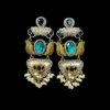 dual tone silver gold polish oxidised earrings with blue zirconia stone and lotus design with pearls statement jewellery by silly owl (2)