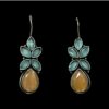 elegant oxidised dangler earring with a peach orange and teal blue monalisa stone floral design by silly owl oxidised jewelry (2)