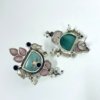 elegant oxidised earring with pink and teal blue mnalisa stones with a bird design by silly owl anti allergy anti tarnish jewelry 2