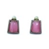 elegant oxidised earrings with pink monalisa stone and pearl with a minimalist design by silly owl jewellery