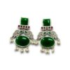 elegant traditional look oxidised earrings with green and red monalisa stones and pearls by silly owl jewelry