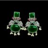 elegant traditional look oxidised earrings with green and red monalisa stones and pearls by silly owl jewelry (1)