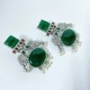 elegant traditional look oxidised earrings with green and red monalisa stones and pearls by silly owl jewelry 1