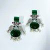 elegant traditional look oxidised earrings with green and red monalisa stones and pearls by silly owl jewelry (2)