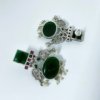 elegant traditional look oxidised earrings with green and red monalisa stones and pearls by silly owl jewelry (3)