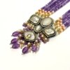 fusion jewellery silver foil polki with mother of pearls black polish ad artificial diamonds , white grey monalisa stones and purple amethyst crystal beads with a pearl mala and a earrings by silly ow (2)