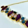 fusion jewellery with purple natural druzzy stone pink monalisa stone fresh water pearls blue, ruby red and emerald green zirconia and a 14kt gold polish natural stones gold choker by silly owl(3)