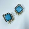 indo western trending elegant oxidised earrings by silly owl with a blue monalisa square stone and pearls 1