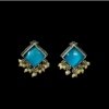 indo western trending elegant oxidised earrings by silly owl with a blue monalisa square stone and pearls