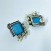 indo western trending elegant oxidised earrings by silly owl with a blue monalisa square stone and pearls 2