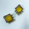 indo western trending elegant oxidised earrings by silly owl with a yellow monalisa square stone and pearls 2