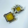 indo western trending elegant oxidised earrings by silly owl with a yellow monalisa square stone and pearls 3