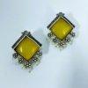 indo western trending elegant oxidised earrings by silly owl with a yellow monalisa square stone and pearls 4