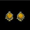 indo western trending elegant oxidised earrings by silly owl with a yellow monalisa square stone and pearls(1)