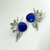 modern contemporary design anti allergy anti tarnish oxisided earrings with a 5 leaf design and a blue monalisa stone by silly owl oxidised jewelry(1)