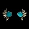 modern contemporary design anti allergy anti tarnish oxisided earrings with a 5 leaf design and a light blue monalisa stone by silly owl oxidised jewelery(1)