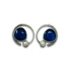 modern contemporary quirky oxidised earring design by silly owl with a blue monalisa stone and pearl in a circular design (1)