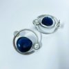 modern contemporary quirky oxidised earring design by silly owl with a blue monalisa stone and pearl in a circular design 2