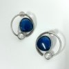 modern contemporary quirky oxidised earring design by silly owl with a blue monalisa stone and pearl in a circular design (2)