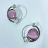 modern contemporary quirky oxidised earring design by silly owl with a blush rose pink monalisa stone and pearl in a circular design 1