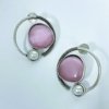 modern contemporary quirky oxidised earring design by silly owl with a blush rose pink monalisa stone and pearl in a circular design 2