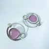 modern contemporary quirky oxidised earring design by silly owl with a blush rose pink monalisa stone and pearl in a circular design 3