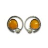 modern contemporary quirky oxidised earring design by silly owl with a sunshine yellow monalisa stone and pearl in a circular design