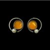 modern contemporary quirky oxidised earring design by silly owl with a sunshine yellow monalisa stone and pearl in a circular design (1)