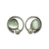 modern contemporary quirky oxidised earring design by silly owl with a white monalisa stone and pearl in a circular design