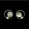 modern contemporary quirky oxidised earring design by silly owl with a white monalisa stone and pearl in a circular design (1)