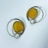 modern contemporary quirky oxidised earring design by silly owl with a yellow monalisa stone and pearl in a circular design 1