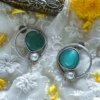 modern contemporary quirky oxidised earring design by silly owl with teal blue ocean green monalisa stones in a circular design (2)