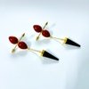 red coral and black natural stone gold polish dangler statement earrings gold quirky jewellery by silly owl