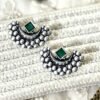 Maharashtrian Kolhapuri oxidised earrings Chand look studs green stone by silly owl (5)