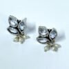 Minimal 3 leaf diamond stone oxidised stud earrings with pearl hangings by silly owl earrings (1)