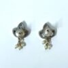 Minimal 3 leaf diamond stone oxidised stud earrings with pearl hangings by silly owl earrings (3)