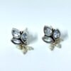 Minimal 3 leaf diamond stone oxidised stud earrings with pearl hangings by silly owl earrings (5)