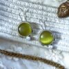 Light weight fish hook small dangler hanging earrings with a pearl and lemon green monalisa stone by silly owl jewellery (2)