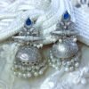 Light weight silver polish oxidised jhumka with blue stones and pearls by silly owl jewellery